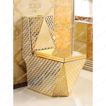 Бытовой слив, Золотой сифон для унитаза, Водосберегающий Европейский туалет, Квадратная керамика алмазного цвета, Санитарные изделия