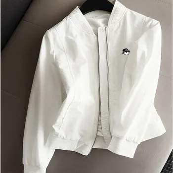 Весенне-осеннее женское пальто для гольфа, короткая куртка, бейсбольная форма, Корейская мода, V-образный вырез, молния, Уличная Женская повседневная спортивная одежда для гольфа