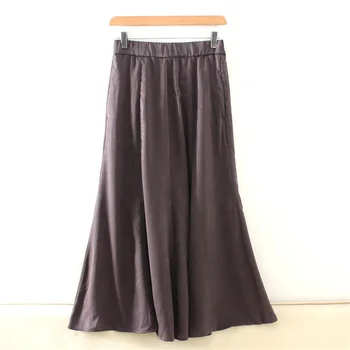 Весной и летом Новая Простая, эластичная, с высокой талией, тонкая Женская юбка из шелка и атласа длиной до половины длины