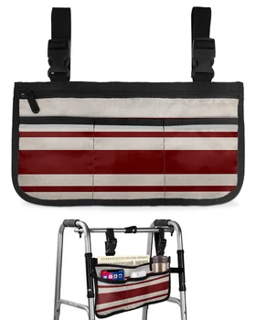 Винтажная текстура в полоску, красная сумка для инвалидной коляски с карманами, подлокотники, Боковые сумки, Прогулочная рама для электрического скутера, Сумка для хранения