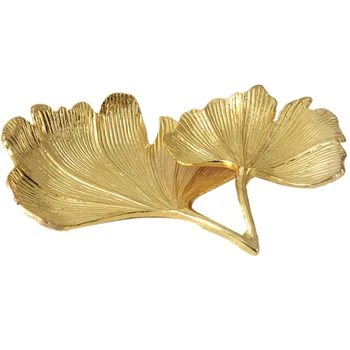 Декоративный лоток из листьев Гинкго Билоба с золотым листом, лоток для золотых украшений, настольный Декоративный органайзер для посуды, лоток для колец и ожерелий