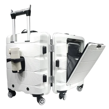 Дорожный прочный чемодан-тележка из полипропилена, вращающийся чемодан с жестким корпусом, открывающийся спереди, держатель для ноутбука и мобильного телефона, 20 дюймов