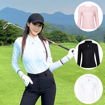 Женская футболка Love Golf, Тонкая футболка с длинным рукавом, женские повседневные топы с высокой эластичностью, осенняя рубашка для гольфа с отложным воротником, спортивная одежда
