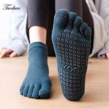 Женские носки для йоги, противоскользящие дышащие хлопковые носки с пятью пальцами, эластичные спортивные носки для фитнеса, Пилатеса, балета, танцев