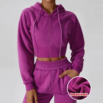 Зимние тренировочные толстовки Sean Tsing®, женские однотонные флисовые толстовки с длинным рукавом, спортивные куртки для занятий йогой и бегом
