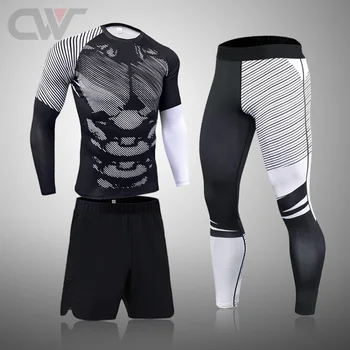 Мужские компрессионные комплекты, футболка с длинным рукавом для ММА, мужские обтягивающие брюки, одежда для фитнеса, бодибилдинга, Рашгард для бега, спортивный костюм для мужчин