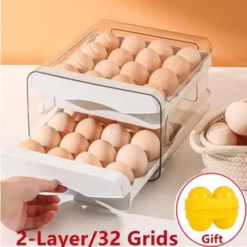 Органайзер для хранения яиц в холодильнике, Держатель для яиц для холодильника, 2-Слойный Выдвижной ящик, Штабелируемые ящики для хранения, Прозрачный Пластиковый Держатель для яиц