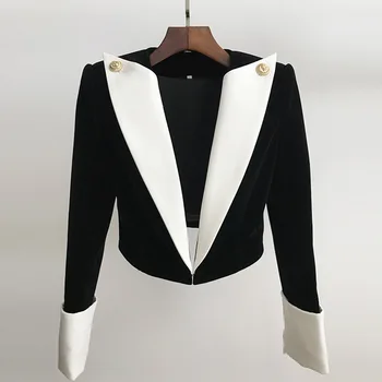 Плюс размер Винтажный бархатный блейзер с большим отворотом и длинным рукавом, черный короткий жакет в Корейском стиле, женский Осенне-зимний пиджак, верхняя одежда
