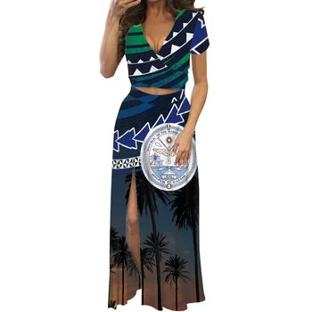 Пляжный отдых племени Самоа, комплекты из 2 предметов, летнее платье макси с коротким рукавом и глубоким вырезом, комплекты из двух частей, раздельное платье из двух частей