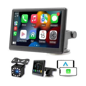 Портативное беспроводное крепление для приборной панели Carplay, автомобильная стереосистема с 7-дюймовым сенсорным экраном, Bluetooth, FM-радио, камера заднего вида, USB