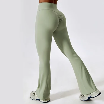 Расклешенные леггинсы для йоги, женские спортивные брюки для тренажерного зала, широкие брюки-клеш с высокой талией, облегающие ягодицы, колготки с ощущением обнаженности