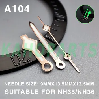 Стрелки часов 13,5 мм зеленого цвета с розово-золотой отделкой для Miyota NH35/36 4R/7S/NH38