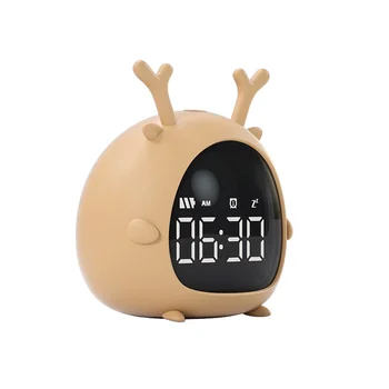 Студенческий будильник Зарядка через USB Голосовое управление Настольные Цифровые светодиодные часы Мини Электронный детский будильник Коричневый