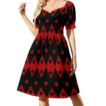 Черное и красное платье в форме игральной карты, элегантные женские комплекты, платье для женщин, летняя женская одежда, вечернее платье.