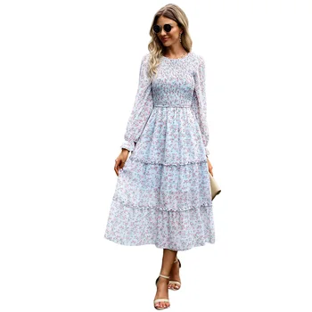 Шифоновое платье с цветочным рисунком, осень 2023, темпераментное, элегантное длинное платье, идеально подходящее для поездок на работу